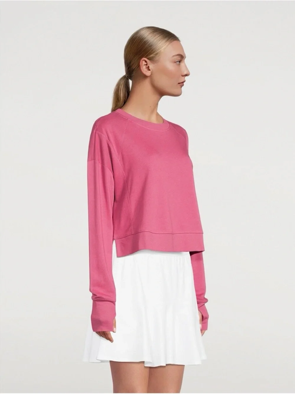 NWT Sweaty Betty After Class Crop Sweatshirt in Adventure Pink with Thumbholes - Picture 3 of 16